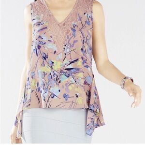 BCBGMaxAzria Lenore Multicolor Floral Blouse with Lace Detail